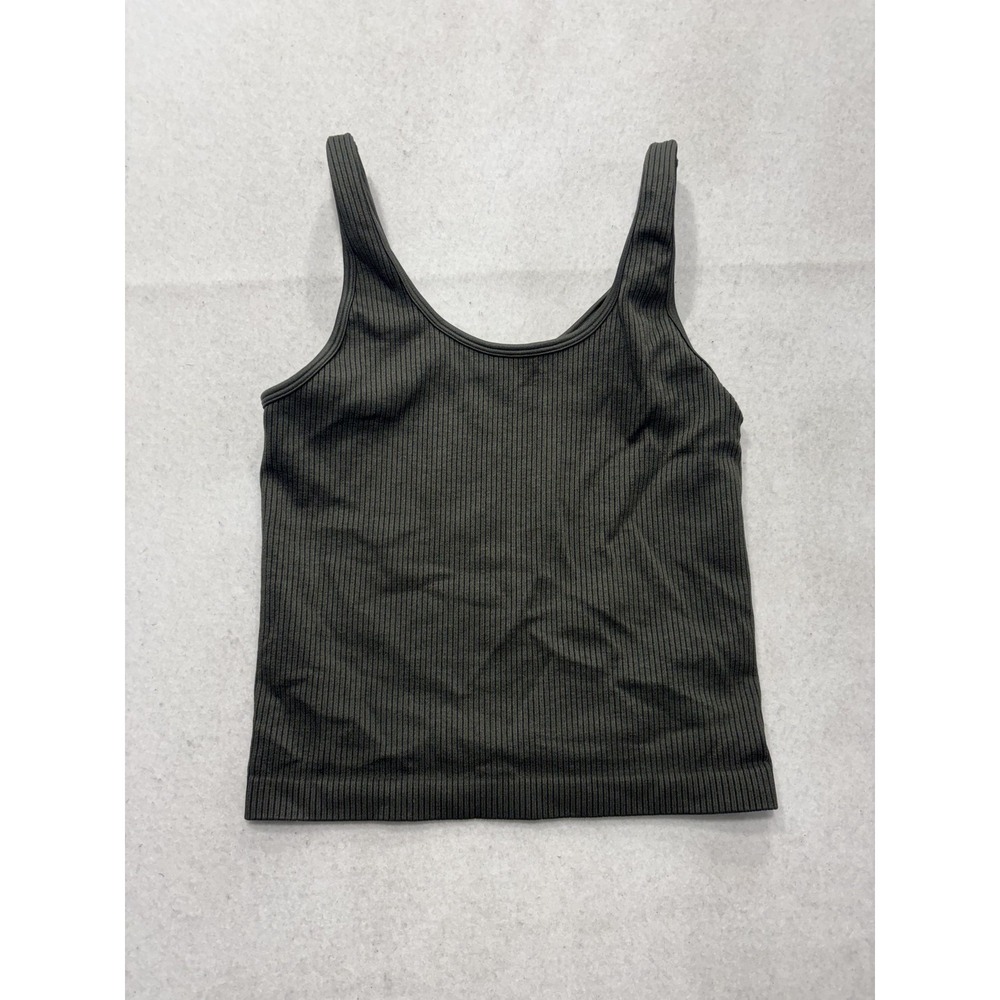 A New Day Tank Top Womens Medium Green Ribbed Knit Scoop Neck Basic Stretch